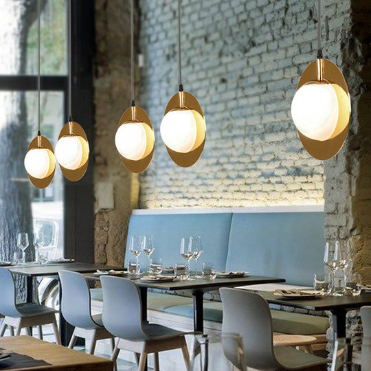 Modern Glass Pendant Lamp with Gold Ring - Globe White, 1 Head Ceiling Hanging Light