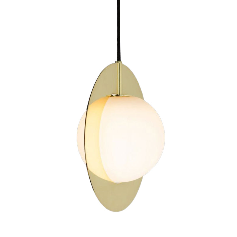 Modern Glass Pendant Lamp with Gold Ring - Globe White, 1 Head Ceiling Hanging Light