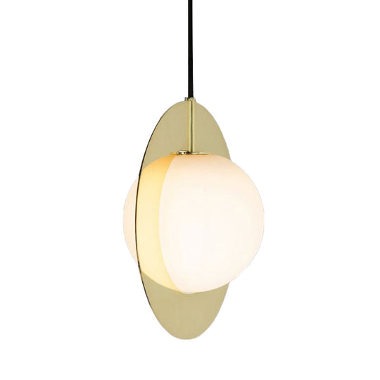 Modern Glass Pendant Lamp with Gold Ring - Globe White, 1 Head Ceiling Hanging Light