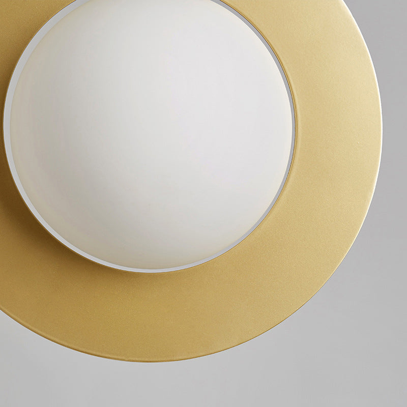 Modern Glass Pendant Lamp with Gold Ring - Globe White, 1 Head Ceiling Hanging Light