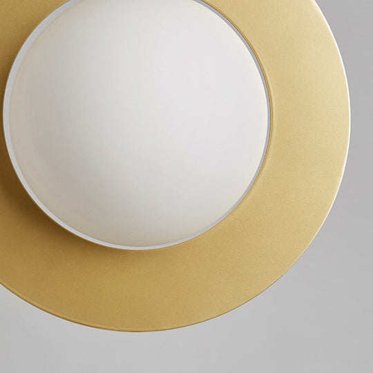 Modern Glass Pendant Lamp with Gold Ring - Globe White, 1 Head Ceiling Hanging Light