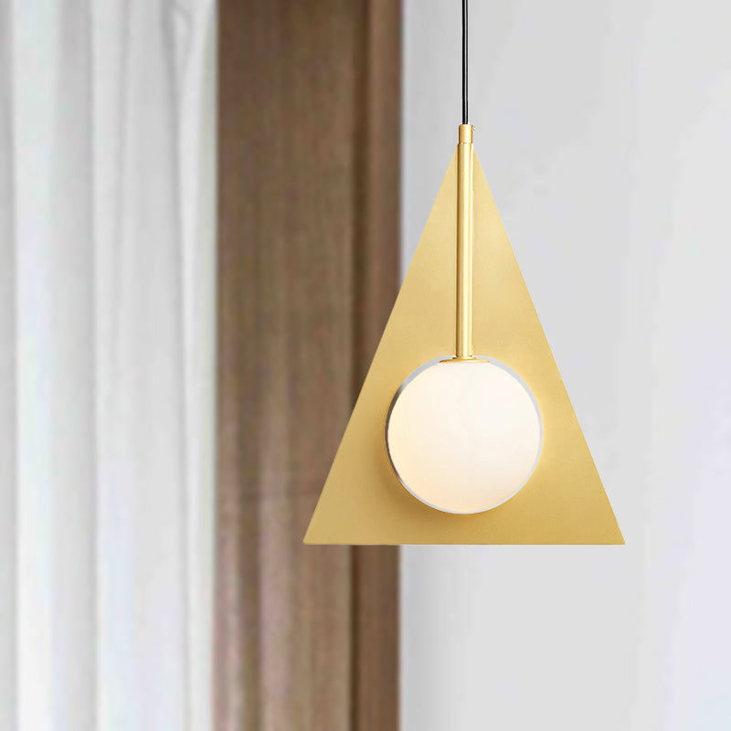 Modern Metal 1 Head Gold Triangle Ceiling Pendant Light With Globe White Glass Shade