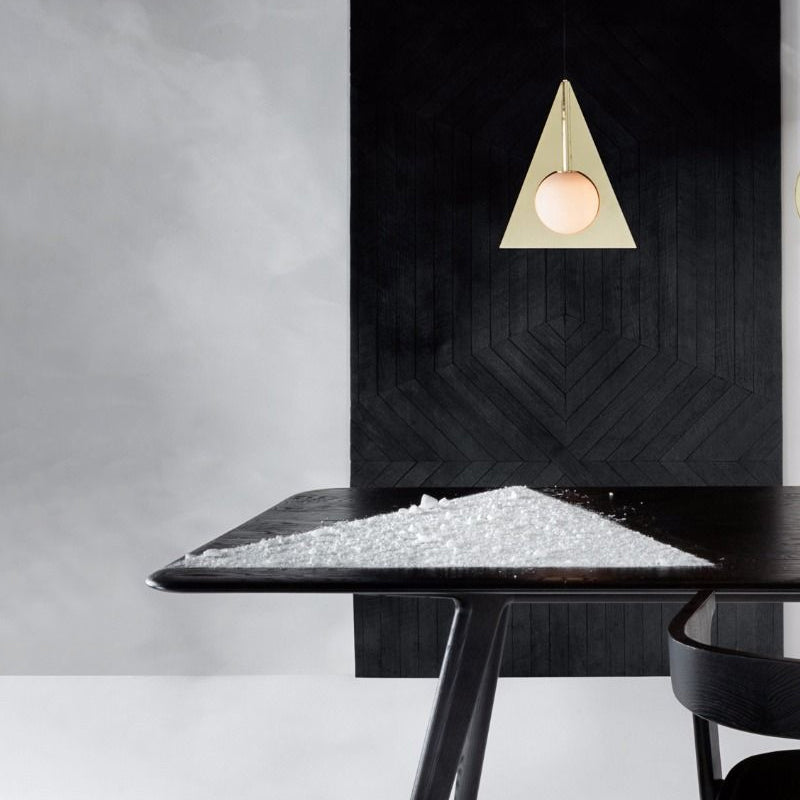 Modern Metal 1 Head Gold Triangle Ceiling Pendant Light With Globe White Glass Shade
