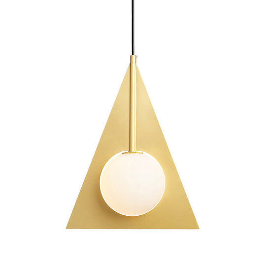 Modern Metal 1 Head Gold Triangle Ceiling Pendant Light With Globe White Glass Shade