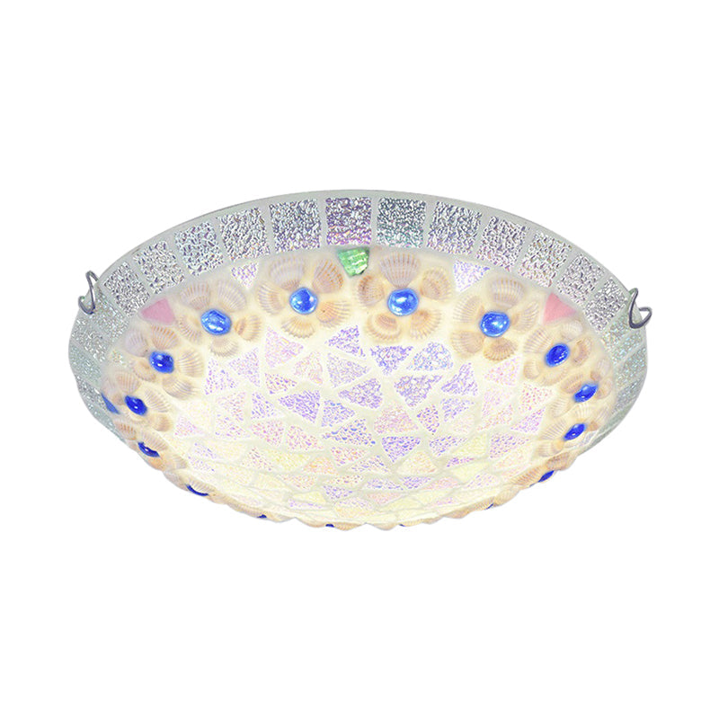 Tiffany Ceiling Light with Mosaic Bowl Design - Stunning Flower and Blue Jewel Décor for Bedroom