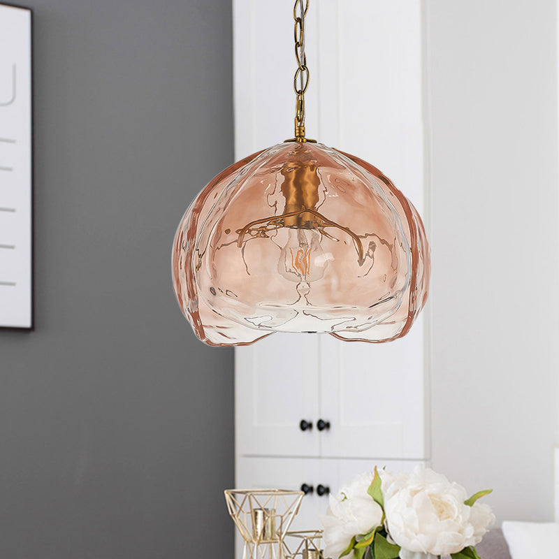 Contemporary Pink Glass Dome Pendant Ceiling Light With 1 Bulb For Dining Room