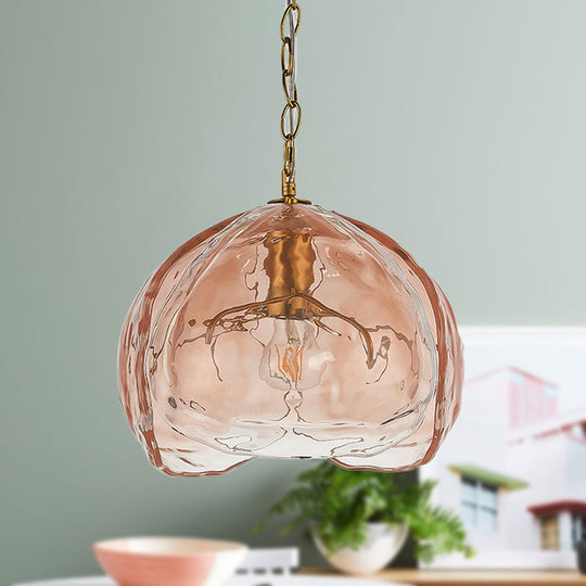 Contemporary Pink Glass Dome Pendant Ceiling Light With 1 Bulb For Dining Room