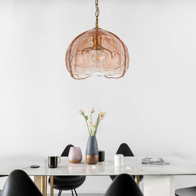 Pink Clear Glass Dome Pendant Light for Contemporary Dining Room