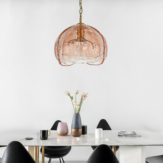 Pink Clear Glass Dome Pendant Light for Contemporary Dining Room