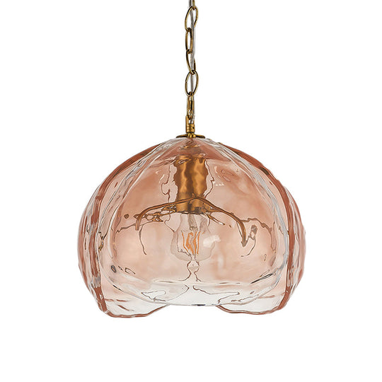Contemporary Pink Glass Dome Pendant Ceiling Light With 1 Bulb For Dining Room