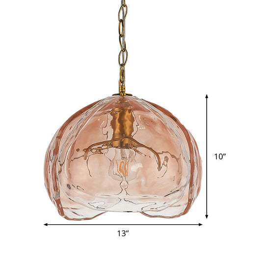 Pink Clear Glass Dome Pendant Light for Contemporary Dining Room