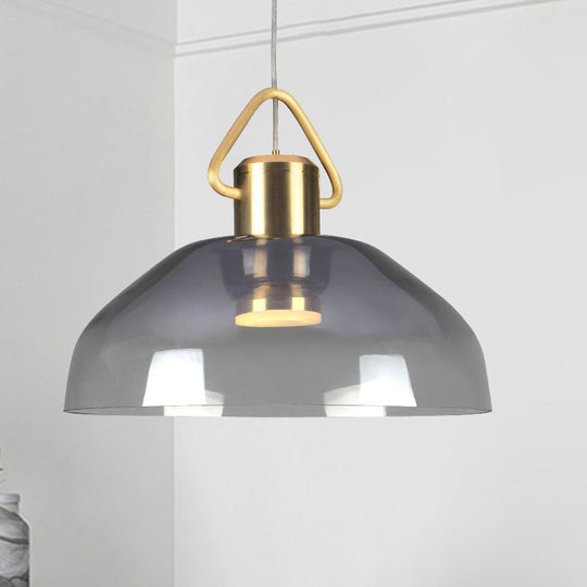 Plafonnier suspendu moderne en forme de dôme en verre fumé avec 1 ampoule à lumière chaude/blanche