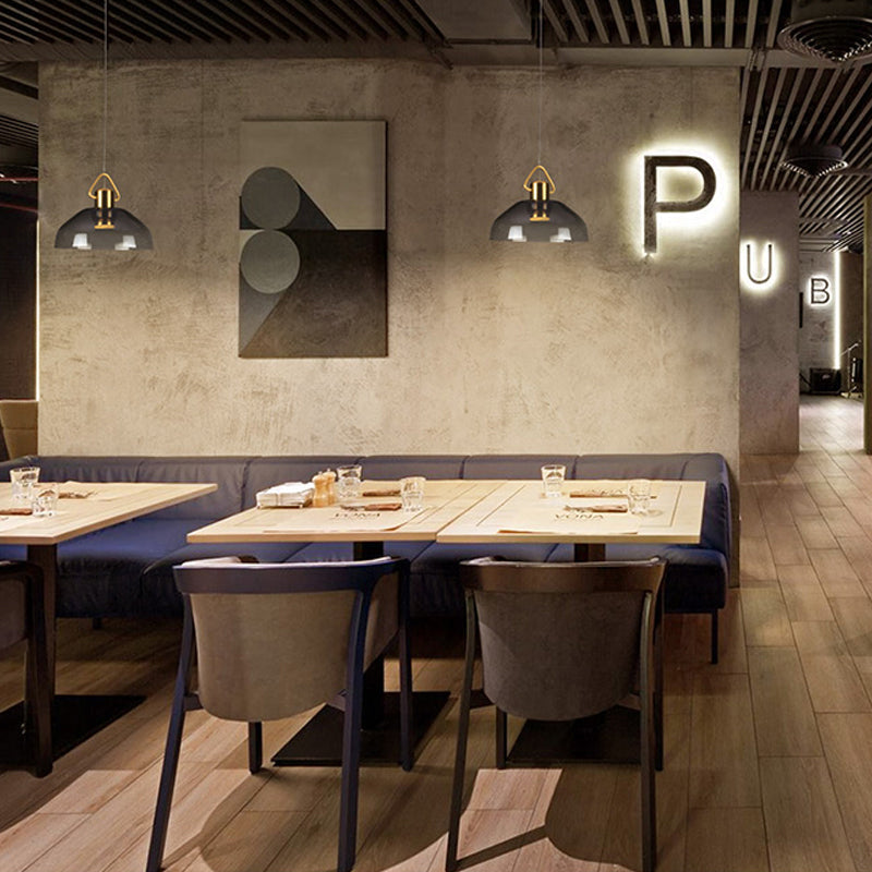 Plafonnier suspendu moderne en forme de dôme en verre fumé avec 1 ampoule à lumière chaude/blanche