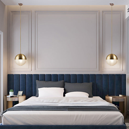 Contemporary Clear Prismatic Glass Ball Hanging Lamp - 1-Bulb Pendant Ceiling Light, Black/Gold - Bedroom Lighting