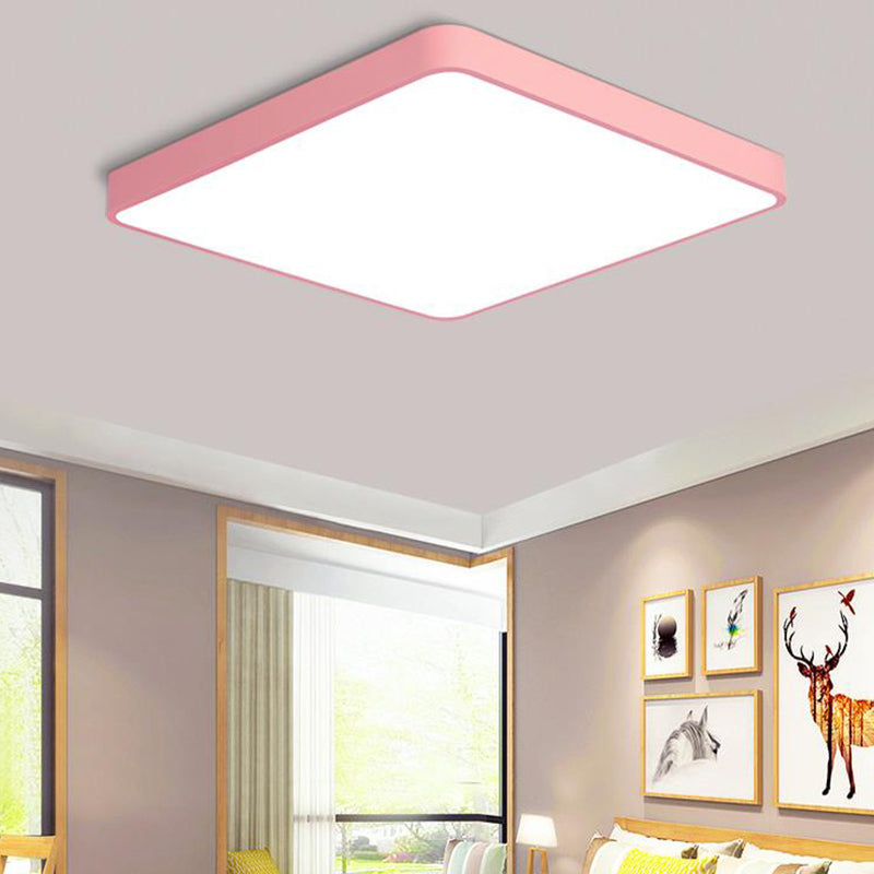 Modern Metal LED Flush Mount Ceiling Lamp in Pink, Warm/White Light (19.5"/25.5" Long)
