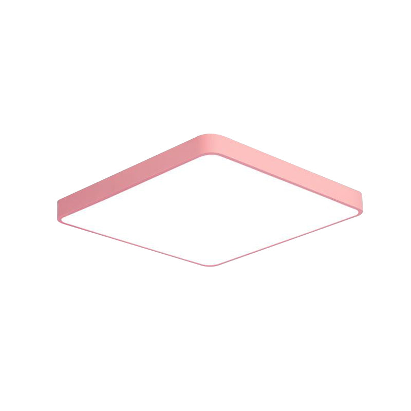 Modern Metal LED Flush Mount Ceiling Lamp in Pink, Warm/White Light (19.5"/25.5" Long)