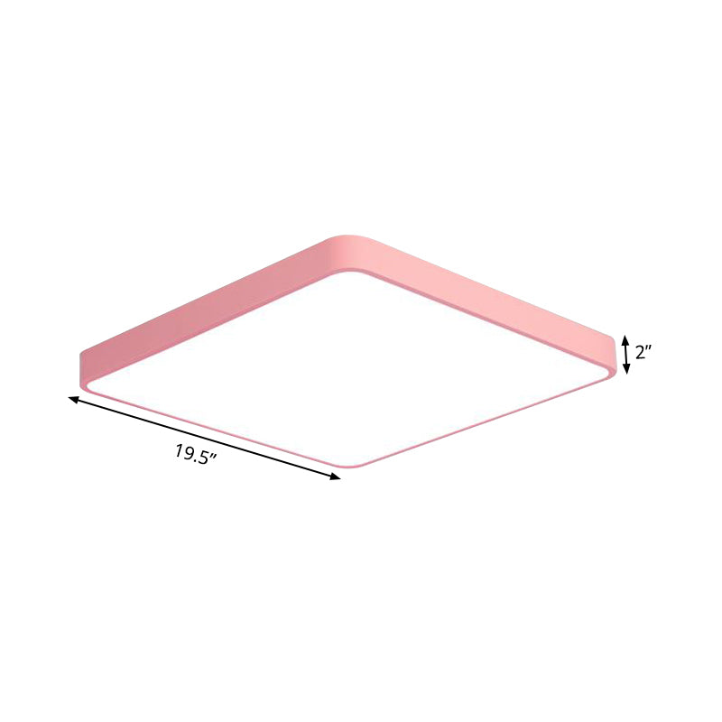 Modern Metal LED Flush Mount Ceiling Lamp in Pink, Warm/White Light (19.5"/25.5" Long)