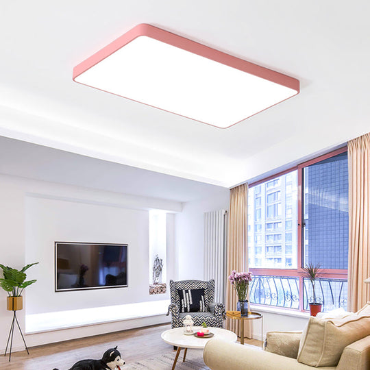 Modern Metal LED Flush Mount Ceiling Lamp in Pink, Warm/White Light (19.5"/25.5" Long)