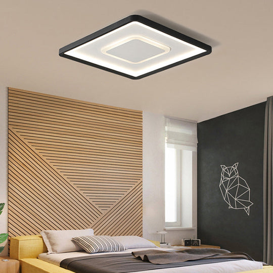 Modern Led Ceiling Light - Aluminum Square Flush Mount Lamp In Black 16/19.5 Wide Stepless Dimming