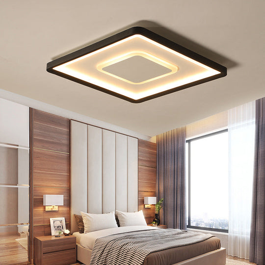 Modern LED Ceiling Light - Aluminum Square Flush Mount Lamp in Black - 16"/19.5" Wide - Stepless Dimming - Warm/White Light - Remote Control