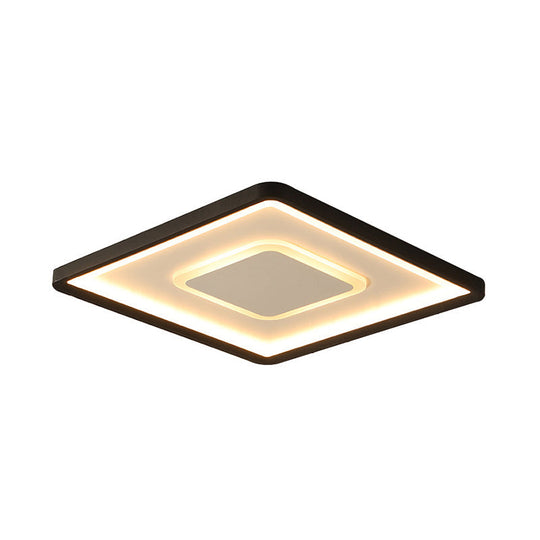 Modern LED Ceiling Light - Aluminum Square Flush Mount Lamp in Black - 16"/19.5" Wide - Stepless Dimming - Warm/White Light - Remote Control