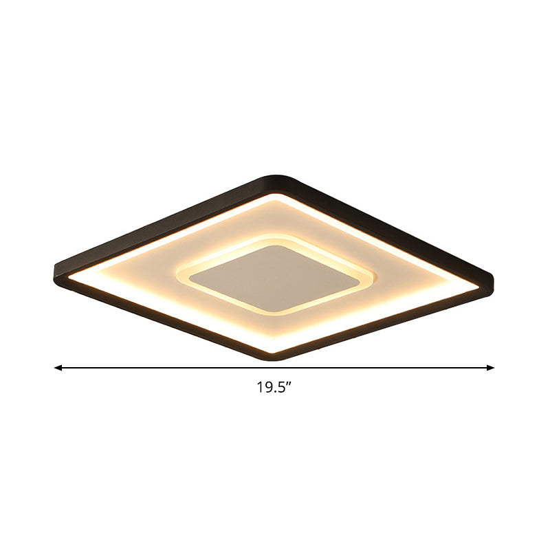 Modern LED Ceiling Light - Aluminum Square Flush Mount Lamp in Black - 16"/19.5" Wide - Stepless Dimming - Warm/White Light - Remote Control