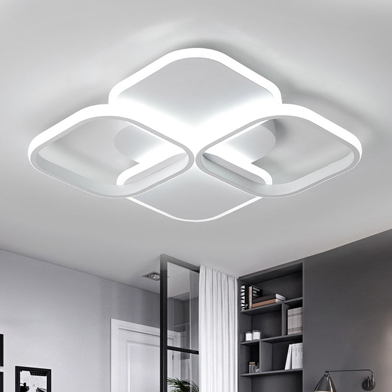 Modern LED Rhombus Ceiling Light in White/Black, 16"/19.5" Wide, Flush Mount Acrylic Lamp