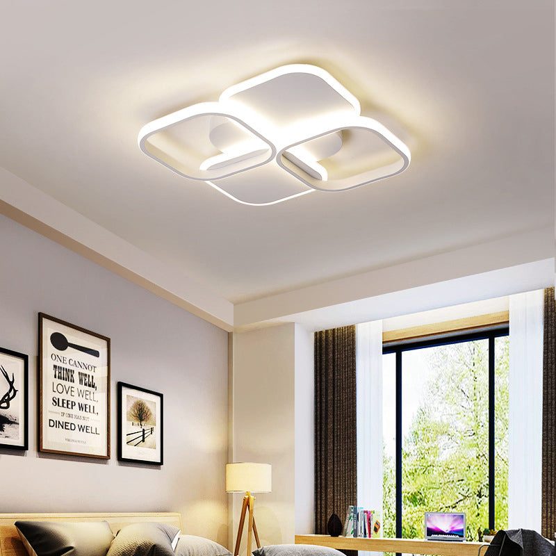 Modern LED Rhombus Ceiling Light in White/Black, 16"/19.5" Wide, Flush Mount Acrylic Lamp