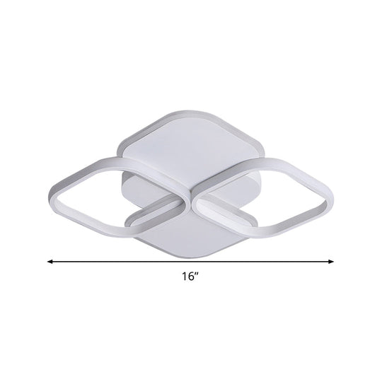 Modern LED Rhombus Ceiling Light in White/Black, 16"/19.5" Wide, Flush Mount Acrylic Lamp