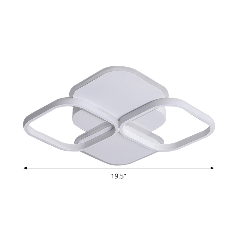 Modern LED Rhombus Ceiling Light in White/Black, 16"/19.5" Wide, Flush Mount Acrylic Lamp