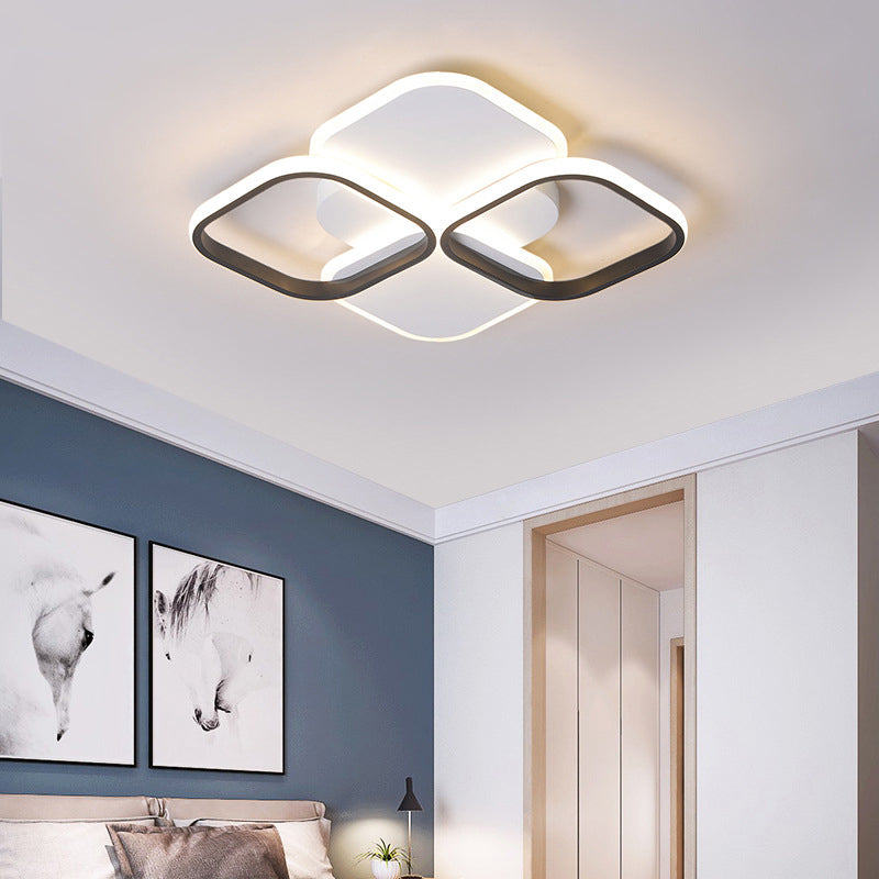 Modern LED Rhombus Ceiling Light in White/Black, 16"/19.5" Wide, Flush Mount Acrylic Lamp