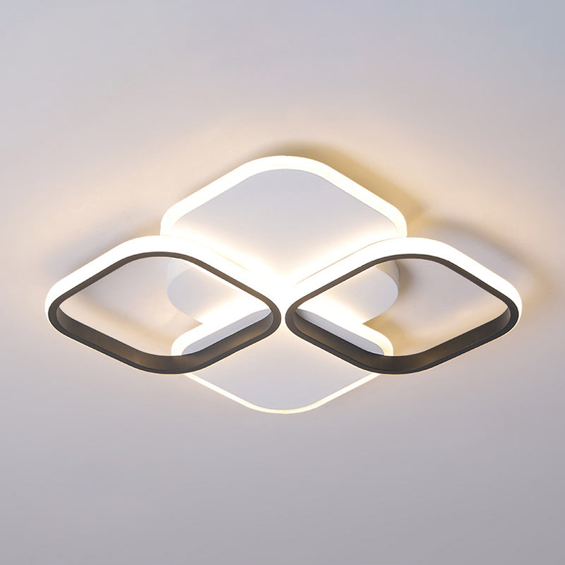 Modern Led Rhombus Ceiling Light In White/Black 16/19.5 Wide Flush Mount Acrylic Lamp