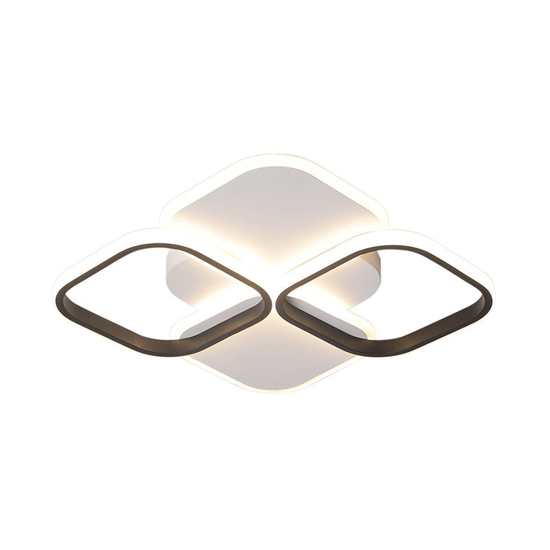 Modern LED Rhombus Ceiling Light in White/Black, 16"/19.5" Wide, Flush Mount Acrylic Lamp