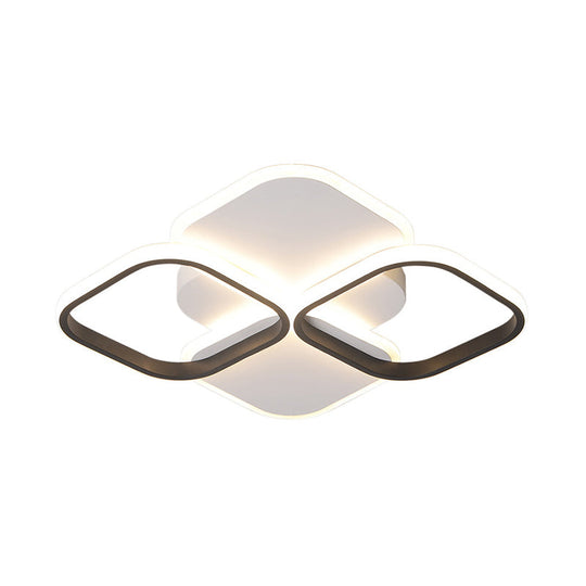 Modern LED Rhombus Ceiling Light in White/Black, 16"/19.5" Wide, Flush Mount Acrylic Lamp