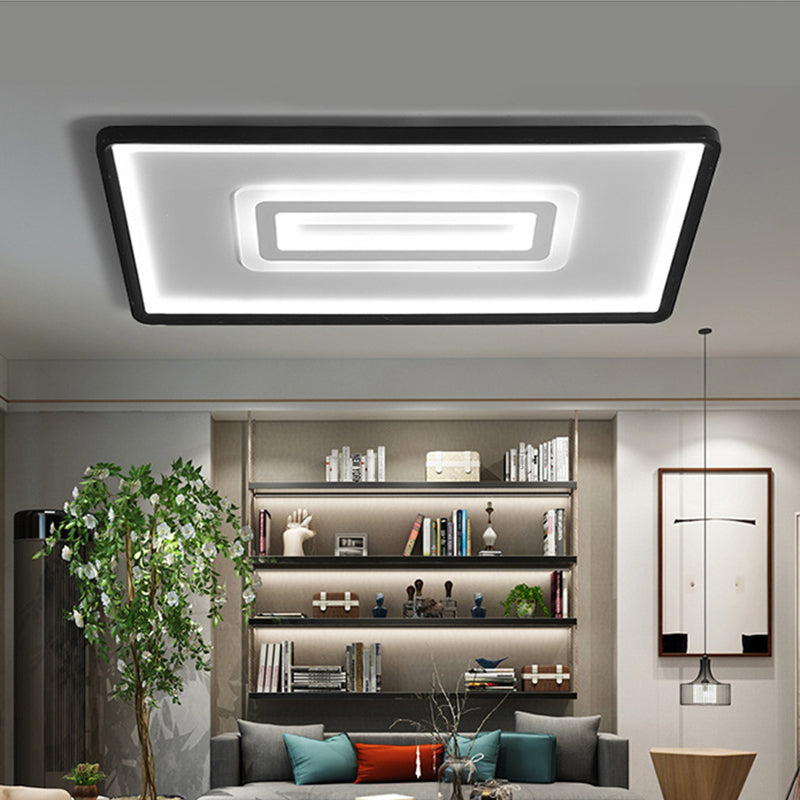 Dual Rectangle Flush Nordic Style Black Metal Light - 35.5"/43" Width, Warm/White Light, Stepless Dimming with Remote Control - Indoor Fixture