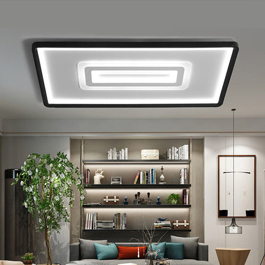 Dual Rectangle Flush Nordic Style Black Metal Light - 35.5"/43" Width, Warm/White Light, Stepless Dimming with Remote Control - Indoor Fixture