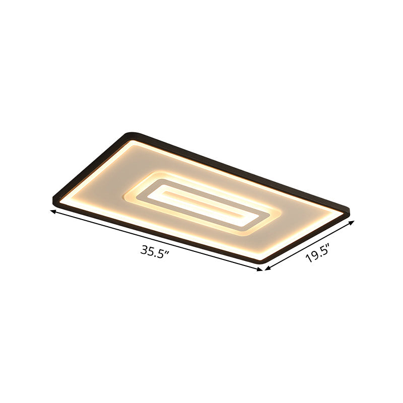 Dual Rectangle Flush Nordic Style Black Metal Light - 35.5"/43" Width, Warm/White Light, Stepless Dimming with Remote Control - Indoor Fixture