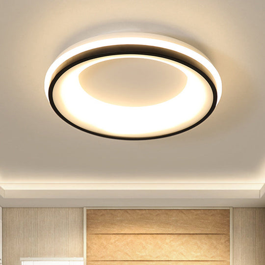 Modern Nordic Drum Flush Mount LED Ceiling Light in Metallic Black with Stepless Dimming Control - Warm/White Light + Remote