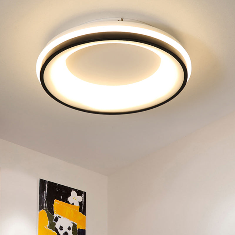 Modern Nordic Drum Flush Mount LED Ceiling Light in Metallic Black with Stepless Dimming Control - Warm/White Light + Remote