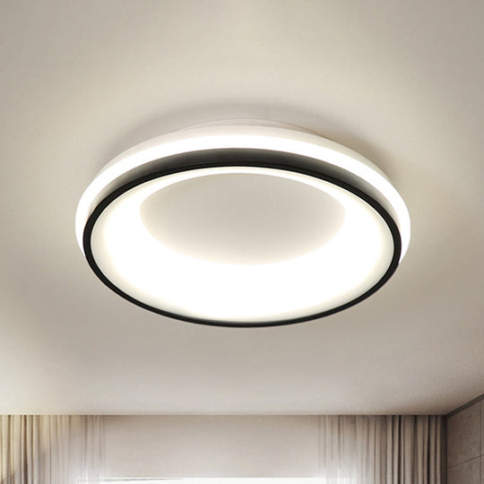 Modern Nordic Drum Flush Mount LED Ceiling Light in Metallic Black with Stepless Dimming Control - Warm/White Light + Remote