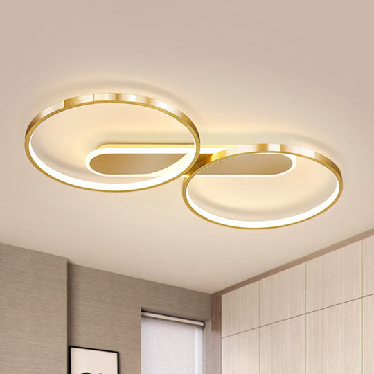 Modern Acrylic LED Gold Flush Mount Ceiling Light with Halo-Like Ring Design in Warm/White Light, 22.5"/31" Long