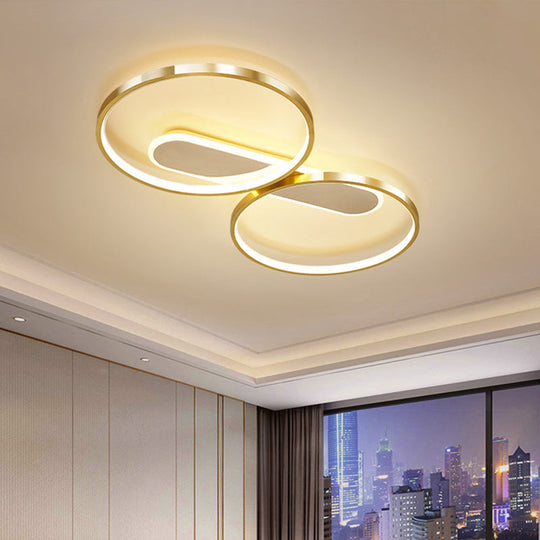 Modern Acrylic LED Gold Flush Mount Ceiling Light with Halo-Like Ring Design in Warm/White Light, 22.5"/31" Long