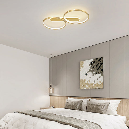 Modern Acrylic Led Gold Flush Mount Ceiling Light With Halo-Like Ring Design In Warm/White 22.5/31