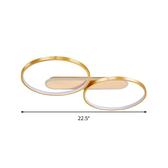 Modern Acrylic LED Gold Flush Mount Ceiling Light with Halo-Like Ring Design in Warm/White Light, 22.5"/31" Long
