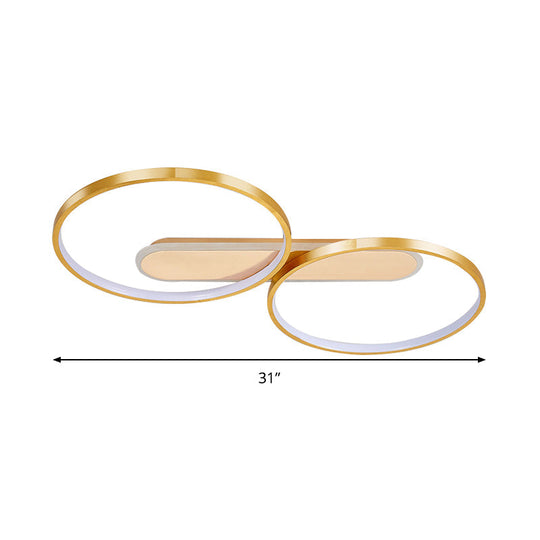 Modern Acrylic LED Gold Flush Mount Ceiling Light with Halo-Like Ring Design in Warm/White Light, 22.5"/31" Long