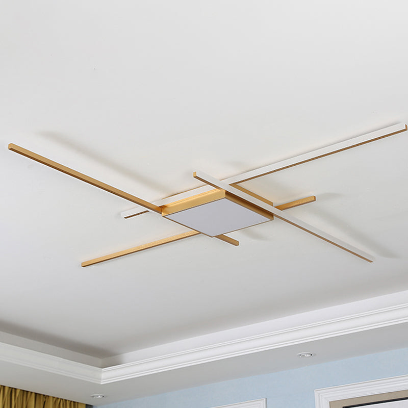 Modern Gold LED Ceiling Mounted Flush Mount Lamp with Acrylic Shade - 69"/82.5"W Linear