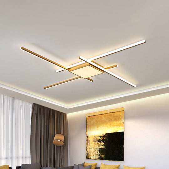Modern Gold LED Ceiling Mounted Flush Mount Lamp with Acrylic Shade - 69"/82.5"W Linear