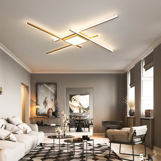 Modern Gold LED Ceiling Mounted Flush Mount Lamp with Acrylic Shade - 69"/82.5"W Linear