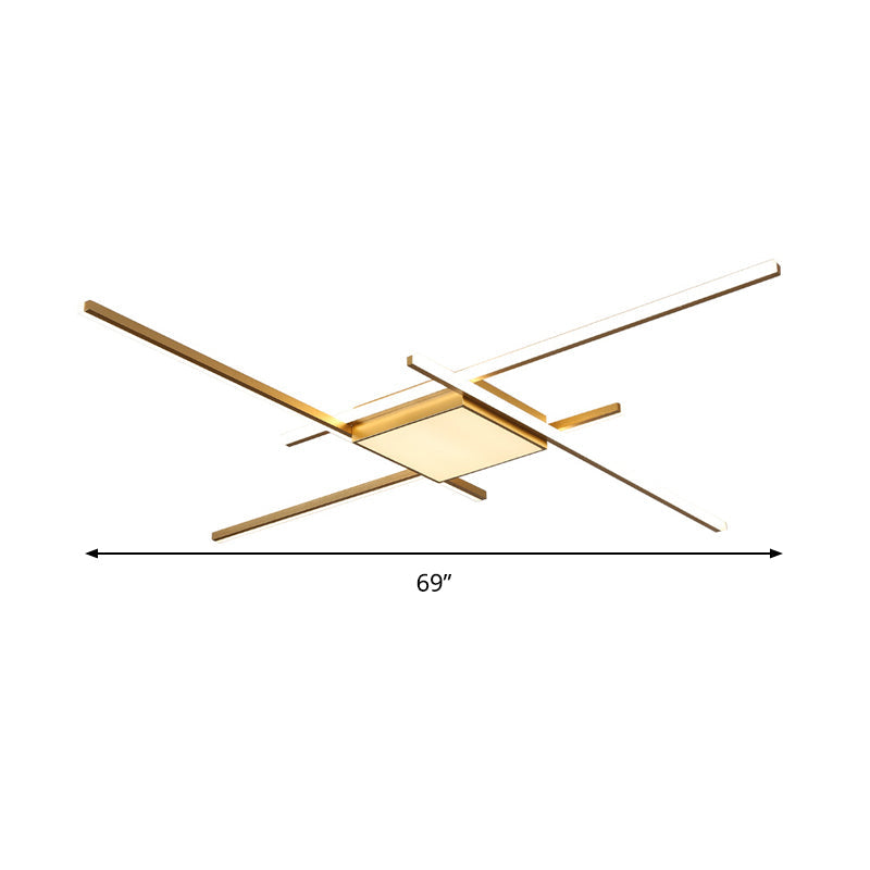 Modern Gold LED Ceiling Mounted Flush Mount Lamp with Acrylic Shade - 69"/82.5"W Linear