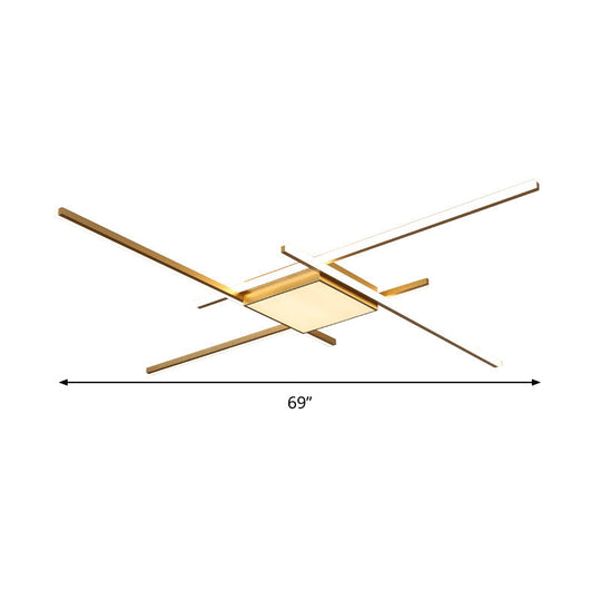 Modern Gold LED Ceiling Mounted Flush Mount Lamp with Acrylic Shade - 69"/82.5"W Linear